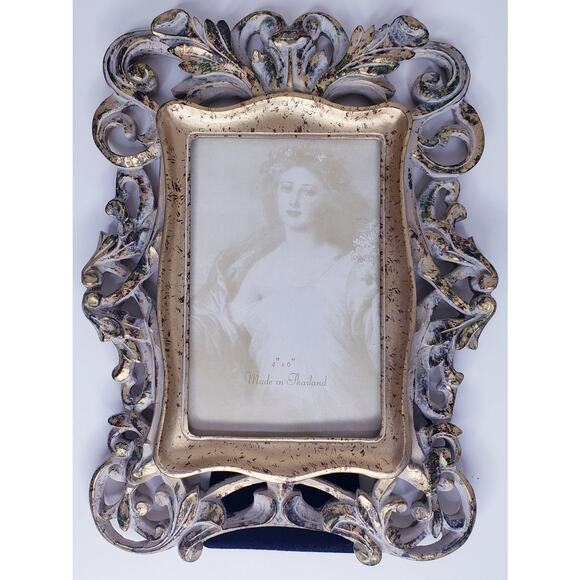 NEW~ Ornate Scroll Victorian Motif 4"x6" Picture Frame Gold Tone Resin - Picture 2 of 5